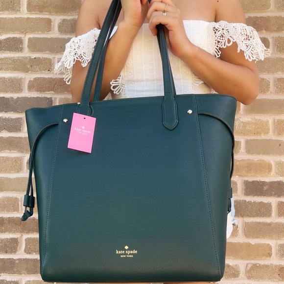 Kate Spade Large Leather Top Zip Tote Shoulder Bag Peacock Sapphire Blue - Picture 3 of 4